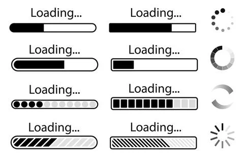 Set of loading icons, load indicator sign, waiting symbols. Vector illustrati 스톡 일러스트