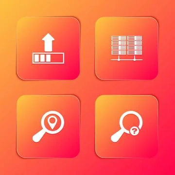 Set Loading, Server, Data, Web Hosting, Search location and Unknown search icon Stock Illustration