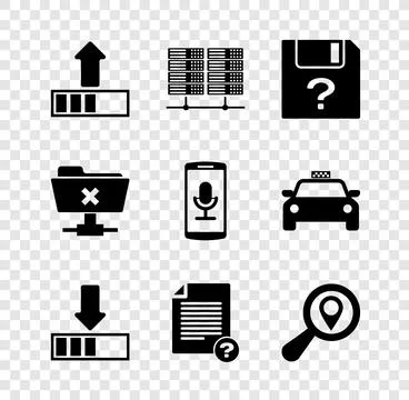 Set Loading, Server, Data, Web Hosting, Unknown document, , and Search loca.. Stock Illustration