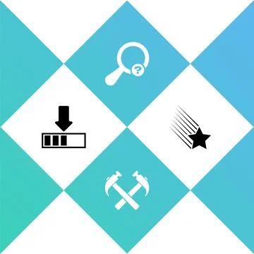 Set Loading, Two crossed hammers, Unknown search and Falling star icon. Vector Stock Illustration
