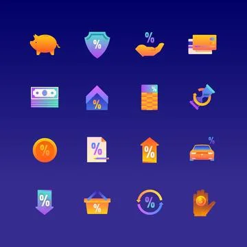 Set of Loan. Vector Gradient Icons. Editable Color. 48x48 Pixel. Stock Illustration