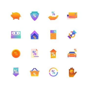 Set of Loan. Vector Gradient Icons. Editable Color. 48x48 Pixel. Stock Illustration