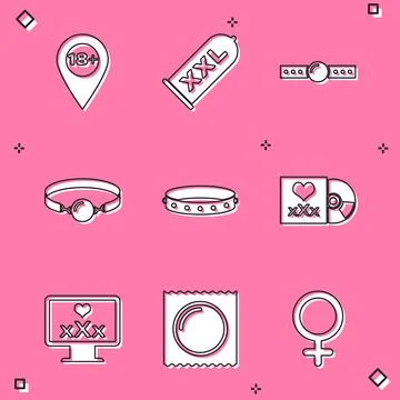 Set Location with 18 plus, Condom safe sex, Silicone ball gag, Leather feti.. Stockillustratie