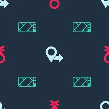 Set Location, and Gps device with map on seamless pattern. Vector Illustrazione stock