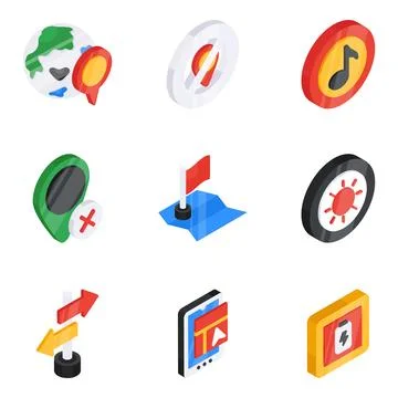 Set of Location and Navigation Flat Isometric Icons Stock Illustration