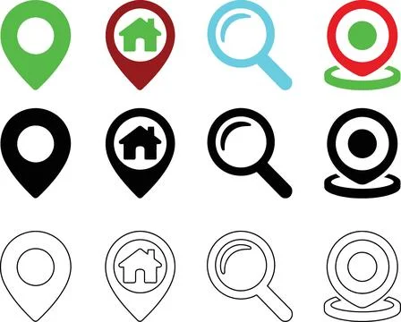Set of location and search map icons vector Stock Illustration