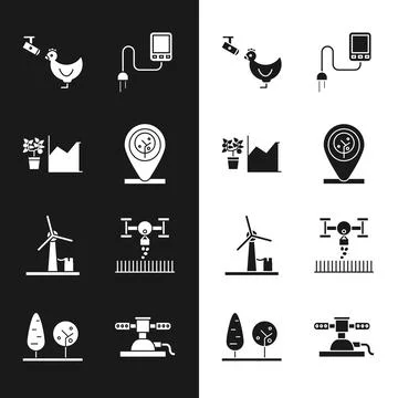Set Location and tree, Flower statistics, Chicken farm camera, Sensor, Wind Stock Illustration