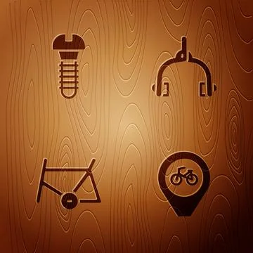 Set Location with bicycle, Metallic screw, Bicycle frame and brake calipers on Illustrazione stock