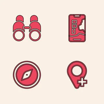 Set Location, Binoculars, City map navigation and Compass icon. Vector イラスト素材