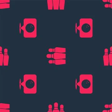 Set Location with bowling ball and Bowling pin on seamless pattern. Vector Stockillustratie