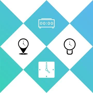 Set Location with clock, Clock, Digital alarm and icon. Vector Illustrazione stock