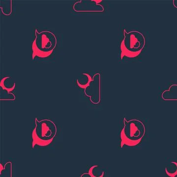 Set Location cloud and Cloud with moon on seamless pattern. Vector Illustrazione stock