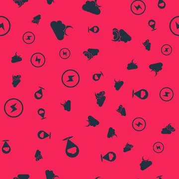 Set Location cloud, Cloud with moon, Lightning bolt and on seamless pattern Stock Illustration