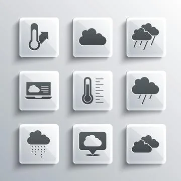 Set Location cloud, Cloud, with rain, Meteorology thermometer, Weather forecast Illustrazione stock