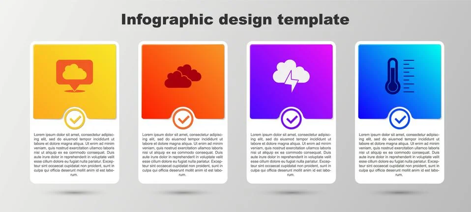 Set Location cloud, Cloud, Storm and Meteorology thermometer. Business Illustrazione stock