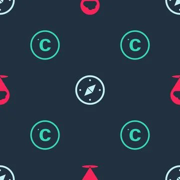 Set Location cloud, Compass and Celsius on seamless pattern. Vector Stock Illustration