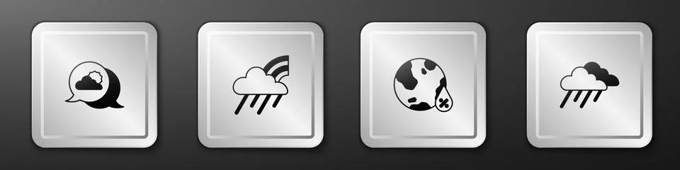 Set Location cloud, Rainbow with and rain, Water drop percentage and Cloud icon Stock Illustration
