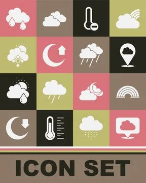 Set Location cloud, Rainbow, Meteorology thermometer, Moon, Cloud with snow and 스톡 일러스트