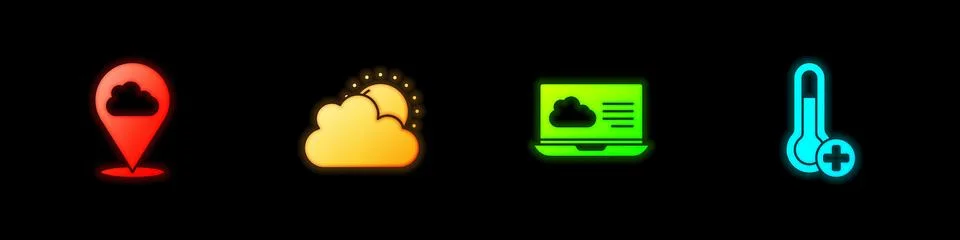 Set Location cloud, Sun and weather, Weather forecast and Meteorology Illustrazione stock