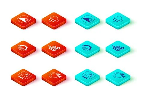 Set Location cloud, Time to sleep, Sunrise, Windy weather, Cloud with rain and Illustrazione stock