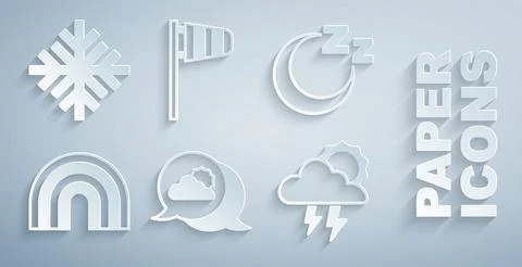 Set Location cloud, Time to sleep, Rainbow, Storm, Cone windsock wind vane and Illustrazione stock