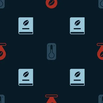 Set Location with coffee bean, Coffee thermometer and book on seamless pattern Stock Illustration