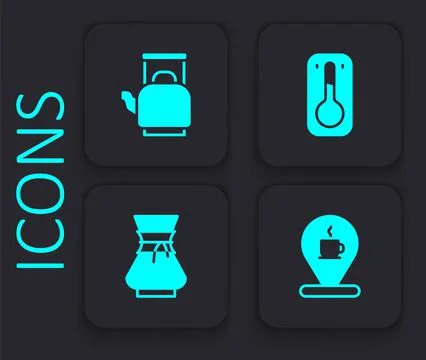 Set Location with coffee cup, Kettle handle, Coffee thermometer and Pour over Illustration