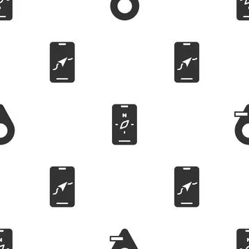 Set Location, Compass mobile and City map navigation on seamless pattern. V.. Illustrazione stock