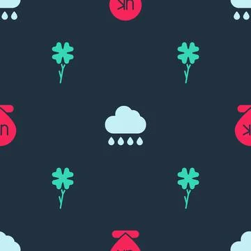 Set Location England, Cloud with rain and Four leaf clover on seamless pattern Stock Illustration