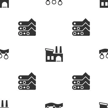 Set Location, Factory and Graph, chart, diagram on seamless pattern. Vector 스톡 일러스트