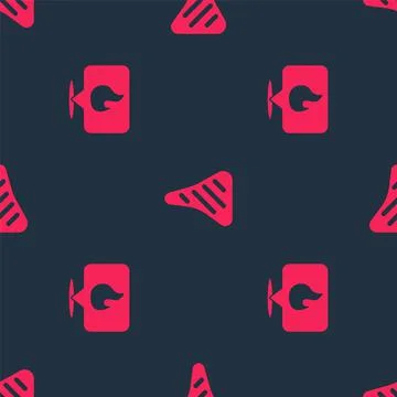 Set Location with fire flame and Steak meat on seamless pattern. Vector Stock Illustration