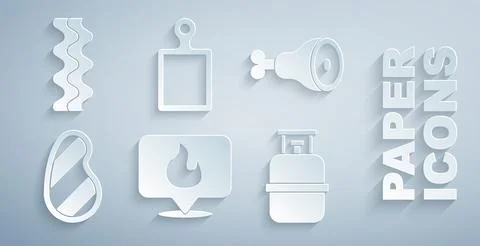 Set Location with fire flame, Chicken leg, Steak meat, Propane gas tank, Cu.. Stock Illustration
