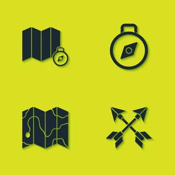 Set Location of the forest on map, Crossed arrows, and Compass icon. Vector Stock Illustration