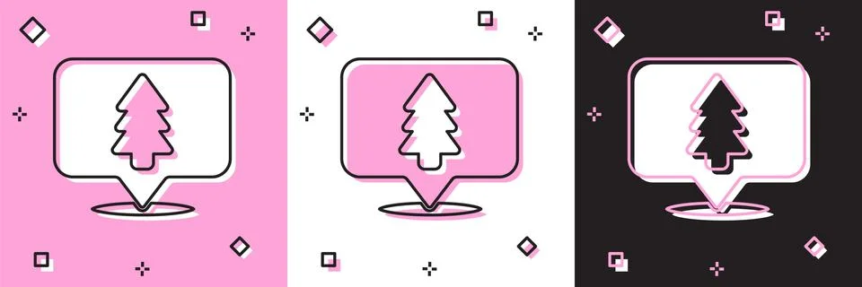 Set Location of the forest on a map icon isolated on pink and white, black Stock Illustration