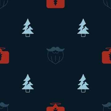 Set Location of the forest, Mustache and beard and Tree on seamless pattern Illustrazione stock