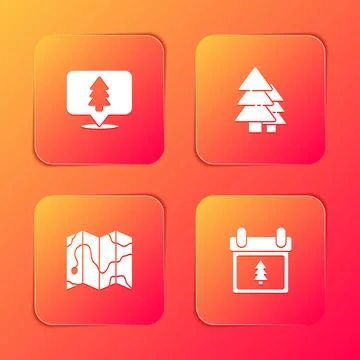 Set Location of the forest, Tree, map and Calendar with tree icon. Vector Illustrazione stock