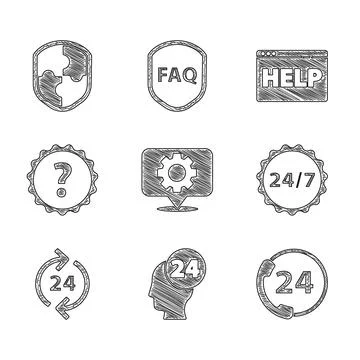 Set Location with gear, Support operator in touch, Telephone 24 hours support Stock Illustration