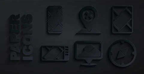 Set Location, Gps device with map, Compass, and City navigation icon. Vector イラスト素材