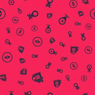Set Location with house, , Compass and on seamless pattern. Vector Stock Illustration