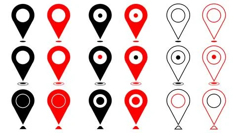 Set of location icon, flat icon set of location and map pins, map pin place Stock Illustration