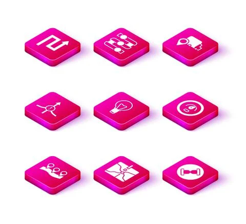 Set Location, Intersection point, Arrow, Light bulb, Old hourglass with sand Illustrazione stock