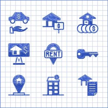 Set Location key, House, contract, house, Online real estate, with dollar a.. Stock Illustration