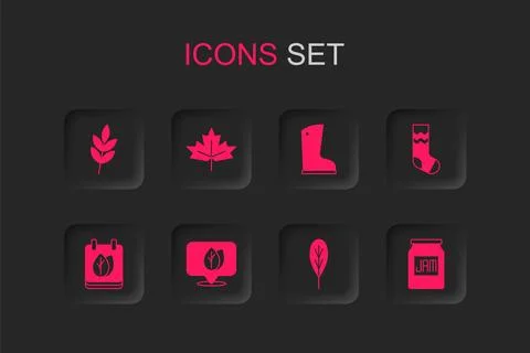 Set Location with leaf, Canadian maple, Leaf, Socks, Jam jar, Waterproof ru.. Stock Illustration