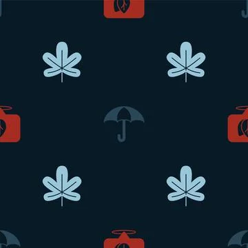 Set Location with leaf, Umbrella and Chestnut on seamless pattern. Vector Illustrazione stock
