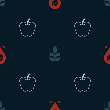 Set Location with leaf, Wheat and Apple on seamless pattern. Vector イラスト素材