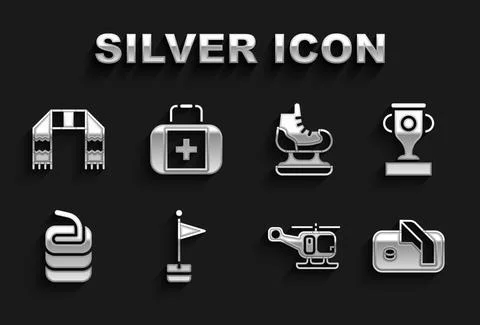 Set Location marker, Award cup, Ice hockey goal, Rescue helicopter, Stone for Illustration