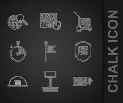Set Location marker, Scale, Envelope, Delivery pack security with shield, H.. 库存插图