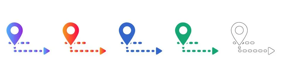Set of Location Path Icons Featuring Gradient and Outline Styles Stock-Illustration