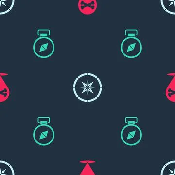 Set Location pirate, Compass and on seamless pattern. Vector Illustrazione stock