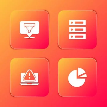 Set Location with sales funnel, Server, Data, Web Hosting, Laptop exclamation Stock Illustration